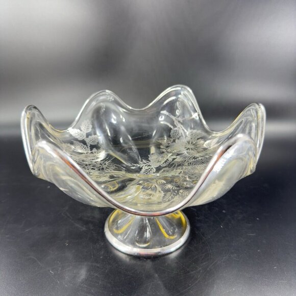 Vintage Viking Clear Footed Dish Bowl With Silver Overlay Flowers Pattern VTG - Picture 6 of 14